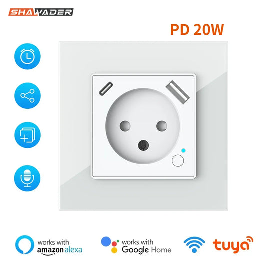 Shawader Tuya WiFi Smart Israel Wall Socket