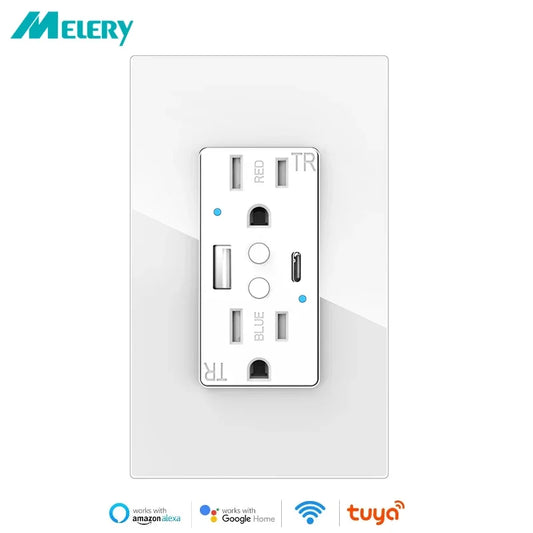 Melery Dual WiFi Smart Wall Socket – USB Type-C Fast Charge