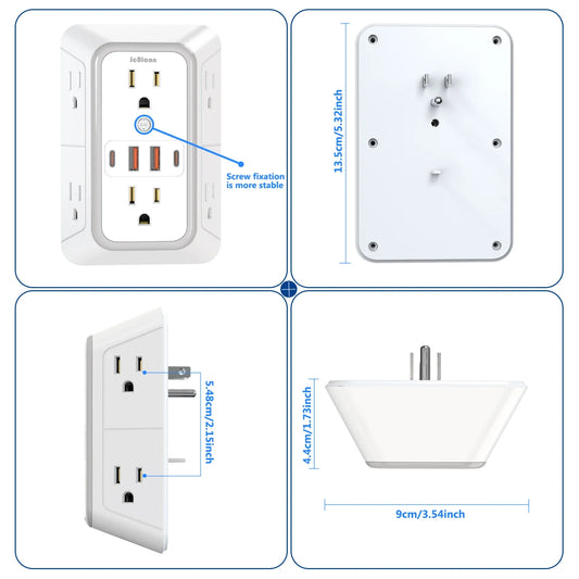 US Multi Socket Wall Socket with 6 AC Outlets and 4 USB Ports