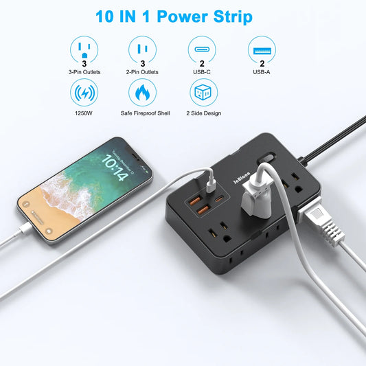 Surge Protector with 6 Outlets and 4 USB Ports