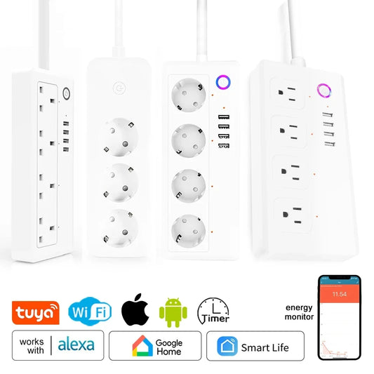 Smart Socket WiFi Power Strip with 4 Plugs & 4 USB Ports