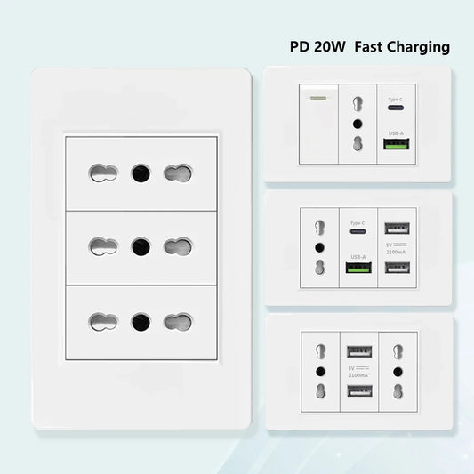 White Italy Chile Outlet with USB Smart Type-C Fast Charging