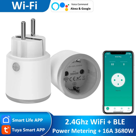 EU Tuya Smart Home 2.4GHz WiFi+BLE 16A Power Metering Plug