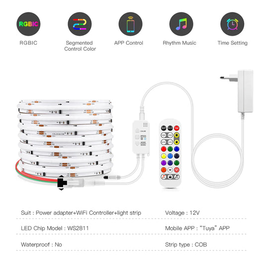 Tuya Smart WiFi RGBIC COB LED Strip