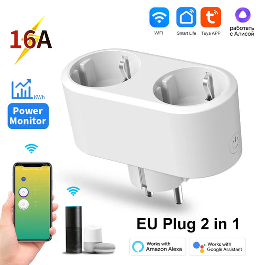 Tuya WiFi Dual Outlet 16A Smart Plug