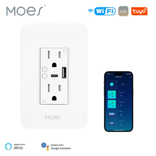 WiFi Smart Power Wall Socket with Type-C and USB